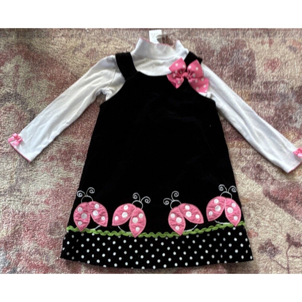 Bonnie Jean Girls 2 Piece Ladybug Dress & Shirt Set Size 4 Black Pink White